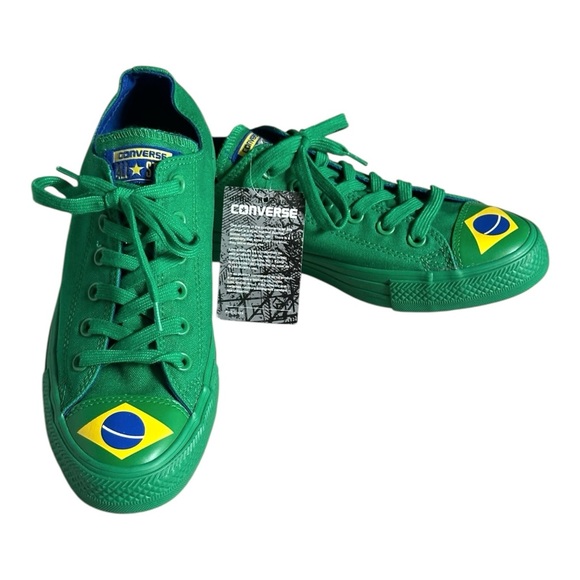 Converse Chuck Taylor All Star Low Top Brazil Flag Green Sneakers Unisex 7 9 NWT - Picture 1 of 11